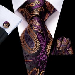 Hi-Tie Designer Purple Floral Striped Paisley Wedding Tie for Men Handky Cufflink Gift Men Tie Party Business Dropshipping
