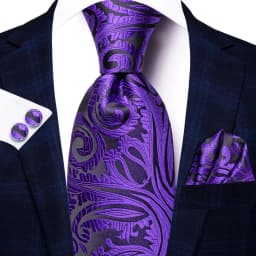 Hi-Tie Designer Purple Floral Striped Paisley Wedding Tie for Men Handky Cufflink Gift Men Tie Party Business Dropshipping