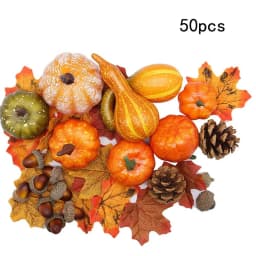 50Pcs Fall Harvest Decor Props Artificial 3D Pumpkin Gourd Acorn Berries Maple Leaf Artificial Pumpkin Craft Simulation Hallowee