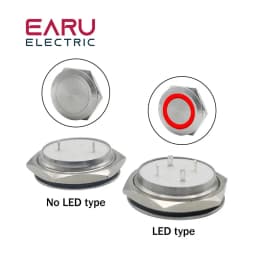12/16/19/22/25/28/30mm Short Stroke Mini Waterproof Metal Push Button Switch Power Led Light Momentary 5V 12V 24V 220V Red Blue
