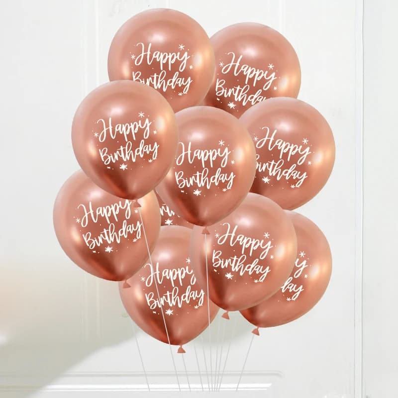 10Pcs 12inch Happy Birthday Balloon Decor Rose Gold Chrome Metallic Latex Balloons For Kids 1st 30th Birthday Party Metal Globos