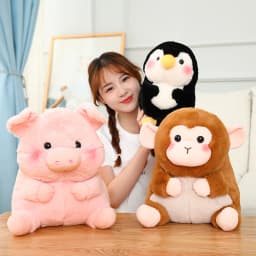 18-40cm Ball Shape Animals Stuffed Cartoon Bunny Pink Pig Monkey Elephant Penguin Hug Cuddly Plushies Toys Ferry Plush Soft Doll