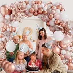 142PCS Rose Gold White Balloons Garland Arch Kit Aluminum Foil Balloons for Baby Shower Ladies Birthday Wedding Party Decor