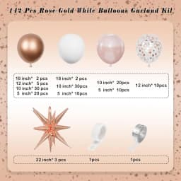142PCS Rose Gold White Balloons Garland Arch Kit Aluminum Foil Balloons for Baby Shower Ladies Birthday Wedding Party Decor