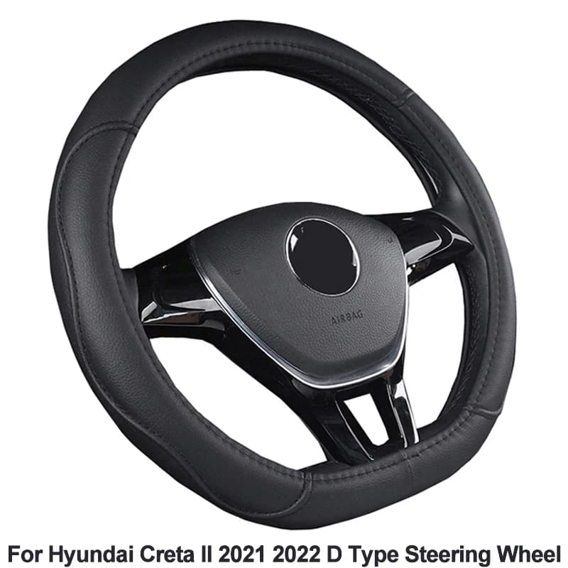 Car Steering Wheel Cover funda volante D Shape For Hyundai Creta II 2021 2022 D Type Braid on Steering-Wheel Wrap Protector