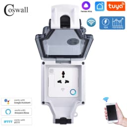 Coswall Tuya Wifi Voice Control IP66 Waterproof 13A Universal 3 Pin Socket Timer Switch Programmable Work With Alexa Google Home