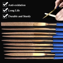 10pcs Titanium Coated Diamond Files Set 3x140mm Soft Rubber Handles Variety Shapes Diamond Needle Files for Metal Glass Ceramics