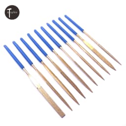 10pcs Titanium Coated Diamond Files Set 3x140mm Soft Rubber Handles Variety Shapes Diamond Needle Files for Metal Glass Ceramics