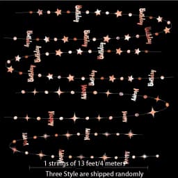Rose Gold Happy Birthday Garlands Decorations Paper Circle Dots Star Hanging Streamer for 1st 16th 21st 30th 50th 70th Birthday
