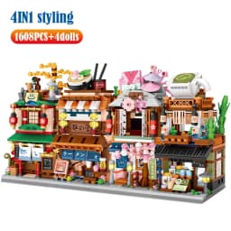 1608pcs Mini City Street View House Japanese Store 4 in 1 Model Building Blocks Architecture Friends Bricks Toys for Girls Gifts