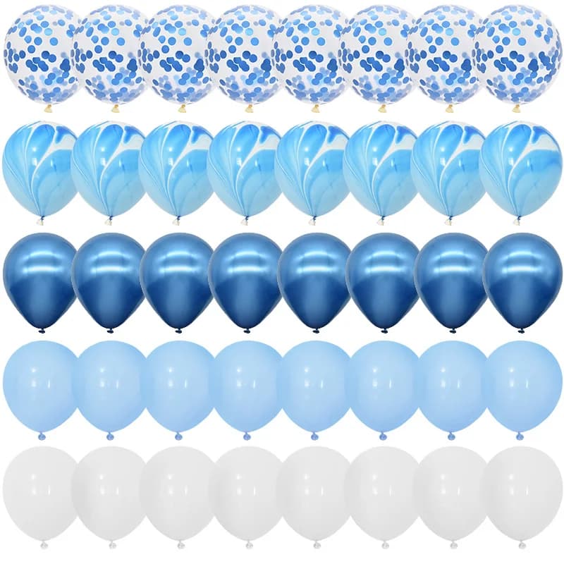 40Pcs Blue Balloons Set Agate Marble Metallic Confetti Balloon for Kids Birthday Party Baby Shower Graduation Decoration Wedding