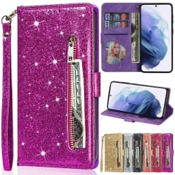 Wallet Glitter Zipper Flip Leather Case For Samsung Galaxy S25 Edge S24 S23 S22 Ultra S21/S20 FE A15 A16 A17 A35 A36 A54 A55 A56