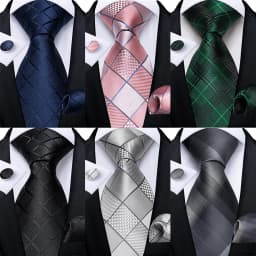 Blue Red Black Plaid Fashion Brand Men's Ties Set Luxury Wedding Neck Tie Pocket Square Cufflinks Gift For Men Dropshipping