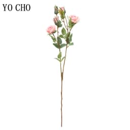 YO CHO Artificial Silk Rose Flowers High Quality Fake Flowers Long Branch 5 Heads Wedding Flores Valentine's Day Home Decoration