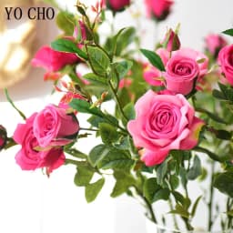 YO CHO Artificial Silk Rose Flowers High Quality Fake Flowers Long Branch 5 Heads Wedding Flores Valentine's Day Home Decoration