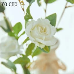 YO CHO Artificial Silk Rose Flowers High Quality Fake Flowers Long Branch 5 Heads Wedding Flores Valentine's Day Home Decoration