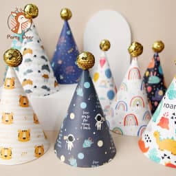 3 Pieces Happy Birthday Party Hats Polka Dot Dinosaurs DIY Cute Handmade Cap Crown Shower Baby Decoration Boy Girl Gifts Supplie