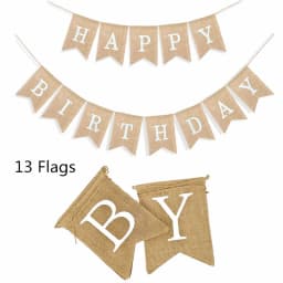 13 Flags Happy Birthday Party Home Decor Supplies Vintage Linen Jute Burlap Pennant Banner Bunting Background Photography Props