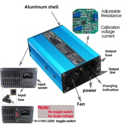 16.8V 10A Charger Smart Aluminum Shell Is Suitable For Lithium Ion Battery 4S 14.8V Blue
