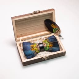 EASTEPIC Handmade Feather Bow Tie Brooch Wooden Box Set Men's Exquisite Accessories for Wedding Party Birthday Gift Necktie