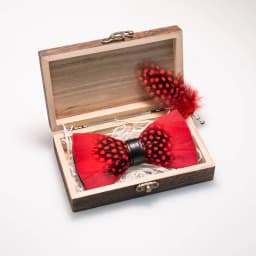 EASTEPIC Handmade Feather Bow Tie Brooch Wooden Box Set Men's Exquisite Accessories for Wedding Party Birthday Gift Necktie