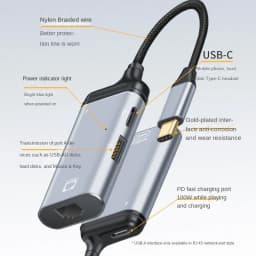 Adapter USB-C Type-C USB3.1 to 1000Mbps Gigabit Ethernet Network with Female PD Power Port for Laptop &
