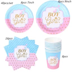 Pink Blue Boy Or Girl Gender Reveal Baby Shower Party Disposable Tableware Set Paper Plates Cups Banner Balloon Decoration