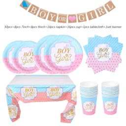 Pink Blue Boy Or Girl Gender Reveal Baby Shower Party Disposable Tableware Set Paper Plates Cups Banner Balloon Decoration