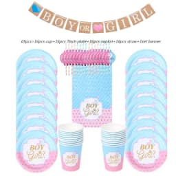 Pink Blue Boy Or Girl Gender Reveal Baby Shower Party Disposable Tableware Set Paper Plates Cups Banner Balloon Decoration