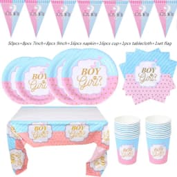 Pink Blue Boy Or Girl Gender Reveal Baby Shower Party Disposable Tableware Set Paper Plates Cups Banner Balloon Decoration