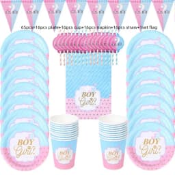 Pink Blue Boy Or Girl Gender Reveal Baby Shower Party Disposable Tableware Set Paper Plates Cups Banner Balloon Decoration
