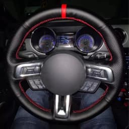 Car Steering Wheel Cover Customized Black Artificial Leather Car Accessories For Ford Mustang 2015-2019 / Mustang GT 2015-2019