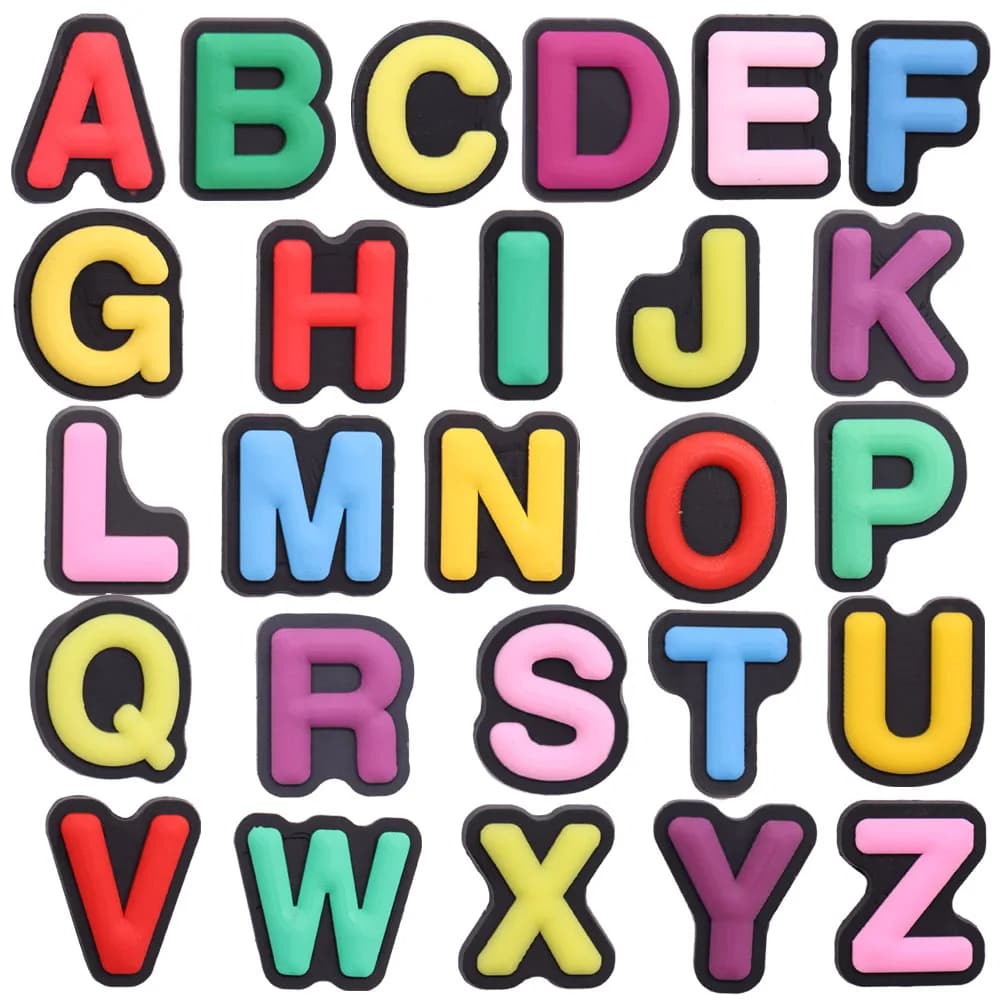Single Sale 1PCS Kawaii Colorful 26 Alphabet Letter PVC Shoe Charms Slipper Accessories Sandals Shoes Decoration Holiday Present
