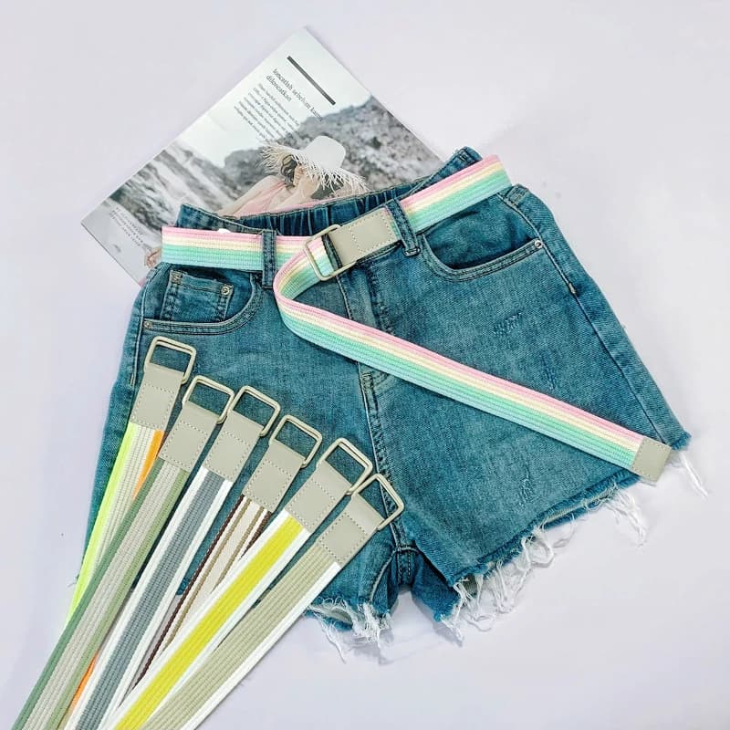 High Quality Fashion Casual Men Canvas Belt Metal Double Ring Square Buckle Colorful Waistband Designer Female Teenager Belts