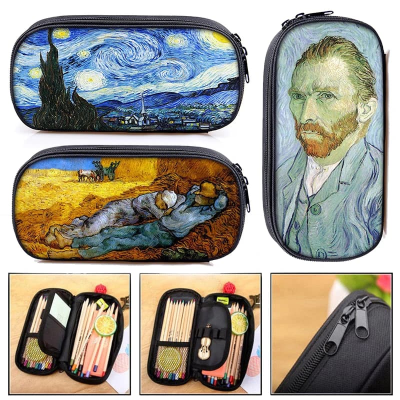 Van Gogh SunflowerThe Starry Night Paint Pencil Case Women Classic Oil Painting Stationary Bags Pencil Box School Supplies