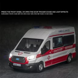 1:34 FORD Transit Alloy Ambulance Vehicles Car Model Diecast Metal Toy Broadcast Car Model Simulation Sound and Light Kids Gifts