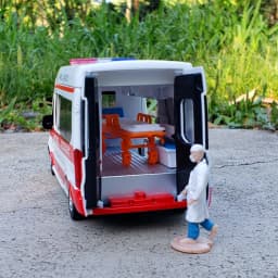 1:34 FORD Transit Alloy Ambulance Vehicles Car Model Diecast Metal Toy Broadcast Car Model Simulation Sound and Light Kids Gifts