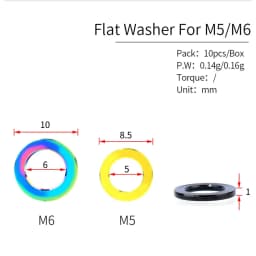 RISK 10pcs Bicycle M5/M6 Titanium Flat Washer Universal Bike Bolts Gasket Lightweight 5mm 6mm Mountain Road Bike Bolts Spacer