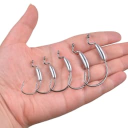 25Pcs Weighted Jig Head Worm Hooks Offset Curved Crank Barbed Wide Gap Bass Fishing Texas Rig Hook for Saltwater Freshwater