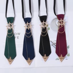 Hand-made Black Ribbon Bow Tie for Women Fashion Crystal Shirt Blouse Bowknot School Student Shirt Business Clothing Accessories