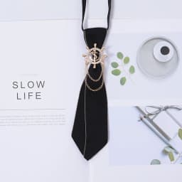 Hand-made Black Ribbon Bow Tie for Women Fashion Crystal Shirt Blouse Bowknot School Student Shirt Business Clothing Accessories