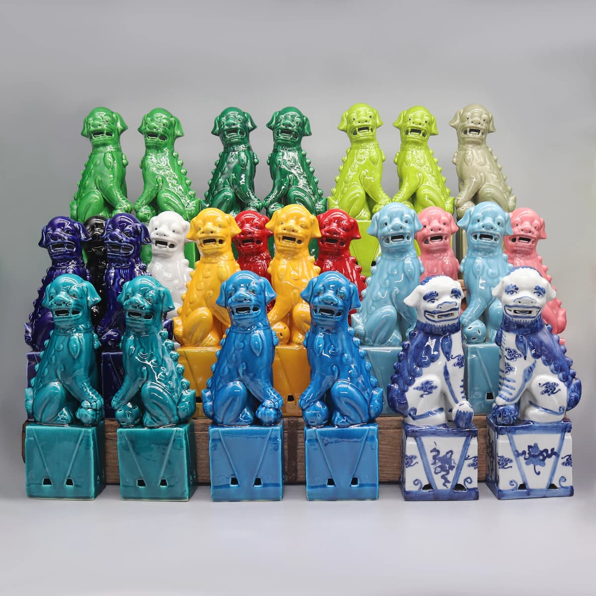 Pair of Foo Dogs, Fu Dogs, Buddha Dogs, Chinese Guardian Lions, Ceramic Sculpture, Home Decoration