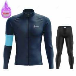 New Winter Rvouei Cycling Clothing Men's Thermal Fleece Bicycling Clothing Set Outdoor MTB Bike Bib Pants Ropa Maillot Ciclismo