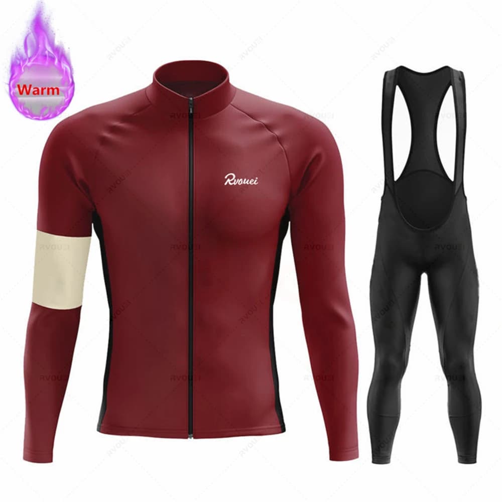 New Winter Rvouei Cycling Clothing Men's Thermal Fleece Bicycling Clothing Set Outdoor MTB Bike Bib Pants Ropa Maillot Ciclismo