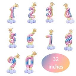 14 Pcs Gradient Rainbow 32 Inch Foil Birthday Balloons Number Balloons 0-9 Birthday Party Decorations Kids Baby Shower Balloons