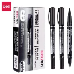 1/3Pcs Deli Waterproof Fine Point Dual Tip Permanent Markers 0.5/1.0 Mm Nib Black Art Marker Pens for School Office Stationery