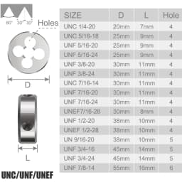 HAMPTON Thread Die Right Hand Die UN UNC UNF UNEF 5/16 3/8 7/16 1/2 5/8 9/16 3/4 Thread Die Threading Tools Screw Die