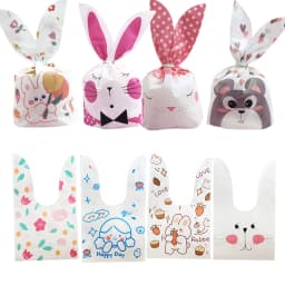 10/20pcs Cute Rabbit Ear Bags Plastic Cookie Candy Gift Bags For Easter Party Biscuits Snack Baking Packing Supplies Kids Gifts