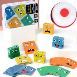 Wooden Face Changing Cube Toys Building Blocks for Cartoon Puzzle Montessori Jigsaw Educational Board Game Family Toys