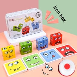 Wooden Face Changing Cube Toys Building Blocks for Cartoon Puzzle Montessori Jigsaw Educational Board Game Family Toys